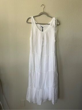Tempo Paris White Sleeveless Tiered Maxi Dress with Shoulder Tie Women's Size S